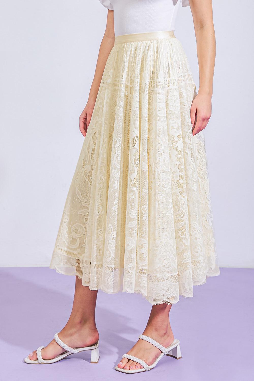 Meaningful Moment Woven Lace Midi Skirt