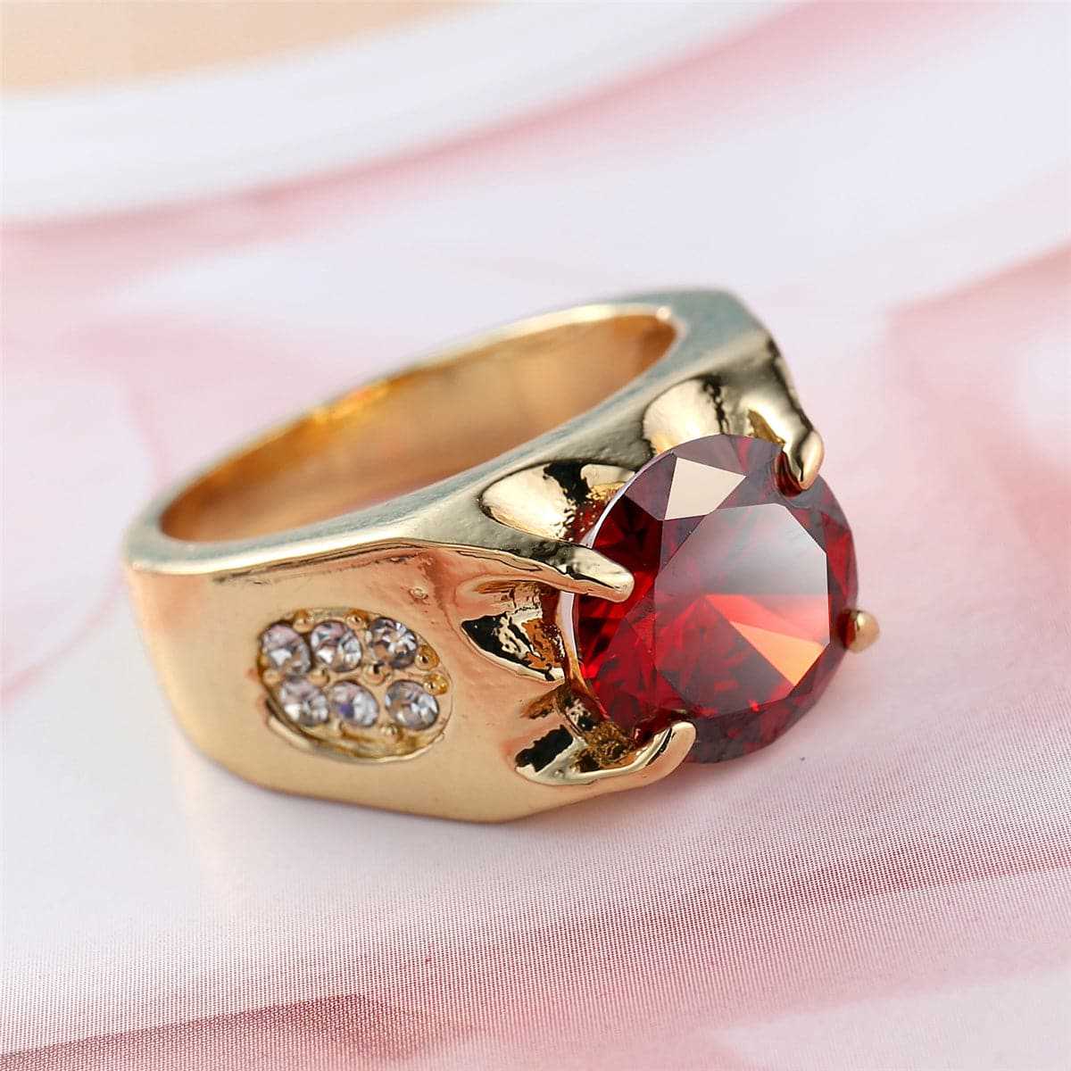 Red Crystal & Goldtone Ring-9