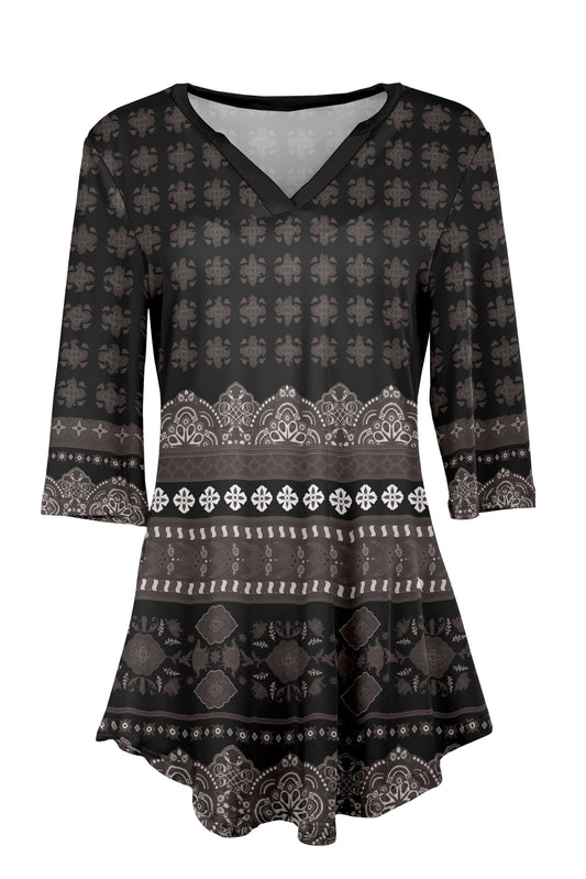 Grey and Black Bohemian Border Print-