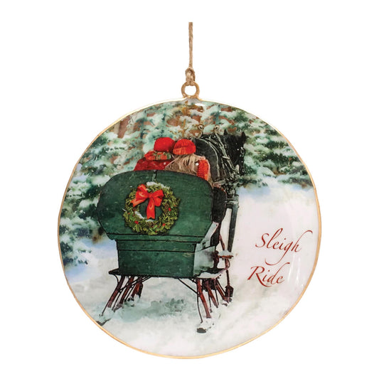 Melrose International Metal Couple Sleigh Ride Disc Ornament (Set of 6)