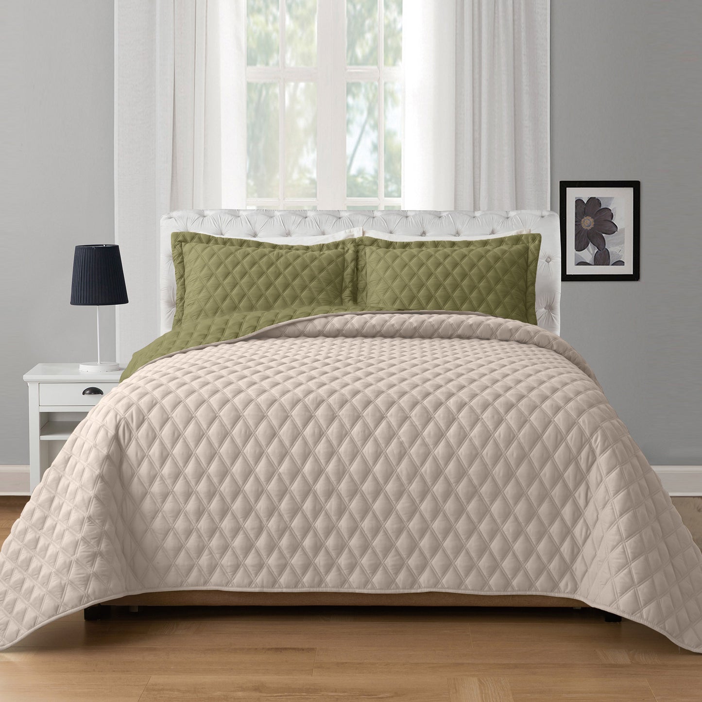 Elegant Comfort 3-Piece Diamond Quilted Reversible Bedspread Coverlet Set
