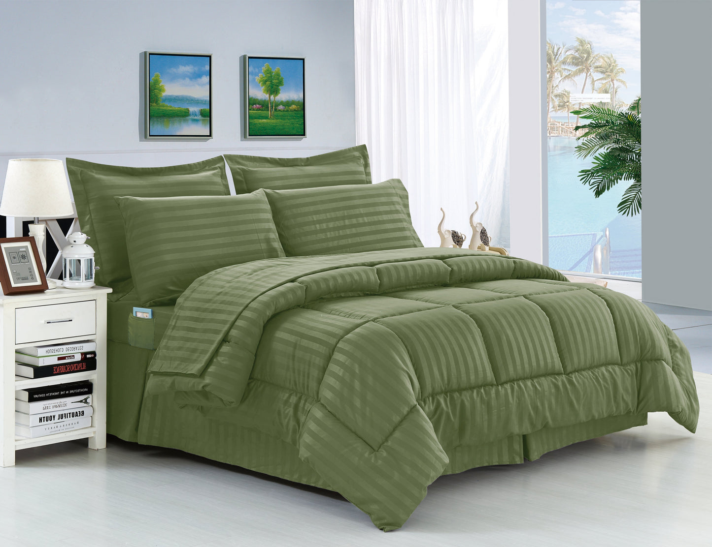 Mocassi 8 Piece Stripe Pattern Bed-in-a-Bag Comforter Set