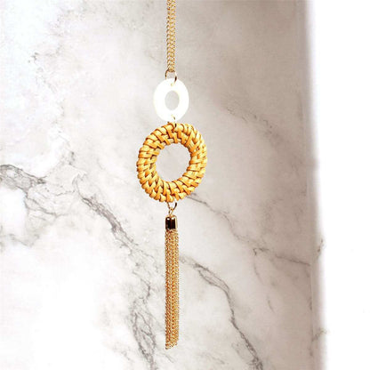 Shell & Goldtone Rattan Tassel Pendant Necklace