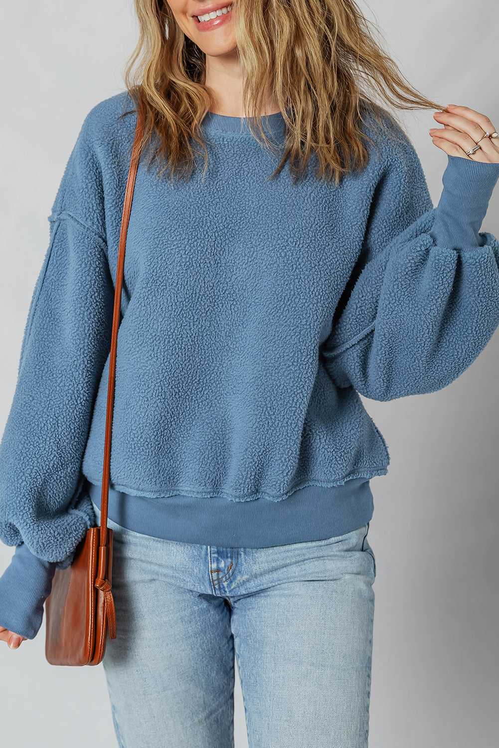 Threaded Pear Kinsley Fleece Exposed Seam Casual Sweatshirt