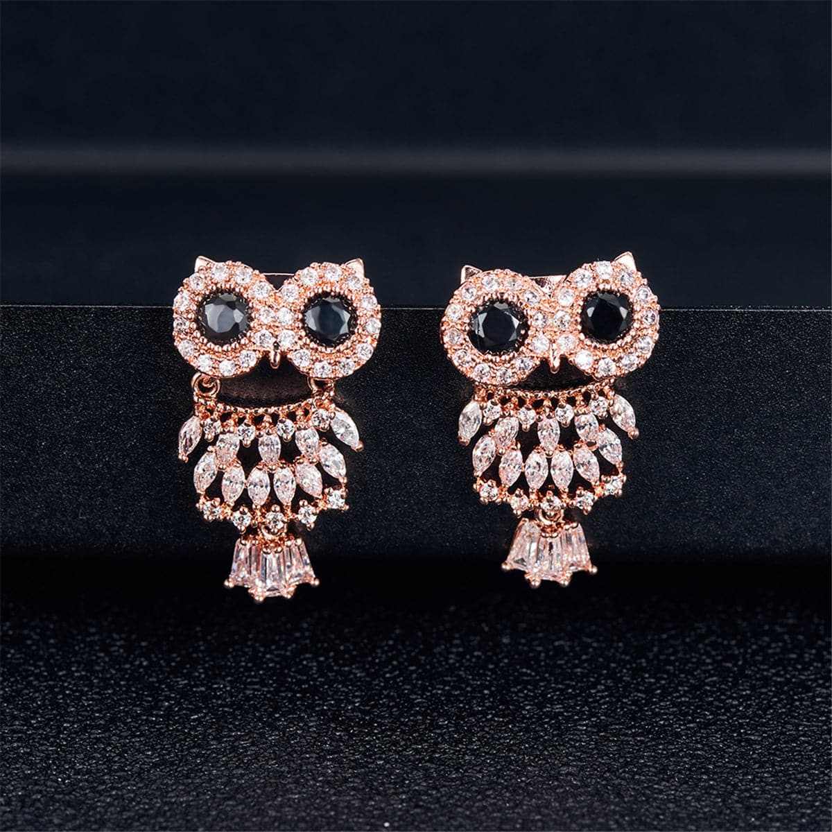 Crystal & Cubic Zirconia Owl Dangle Earrings