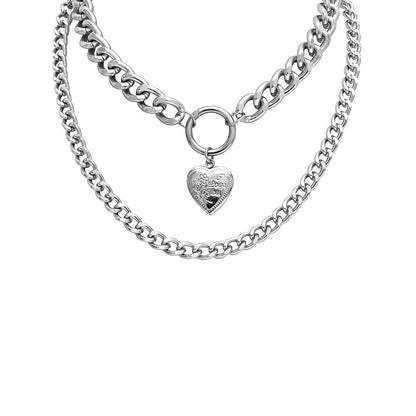 Silvertone Heart Figaro Layered Pendant Necklace