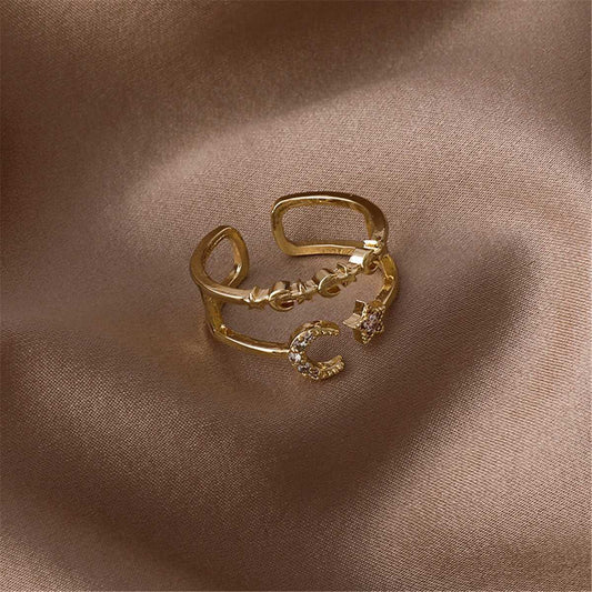 Cubic Zirconia & Goldtone Celestial Openwork Bypass Ring