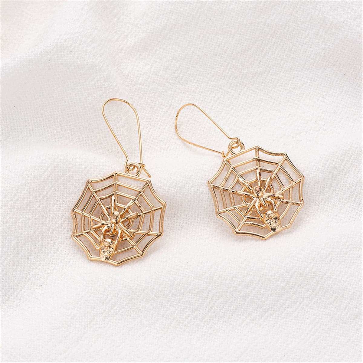 Goldtone Spider Web Drop Earrings