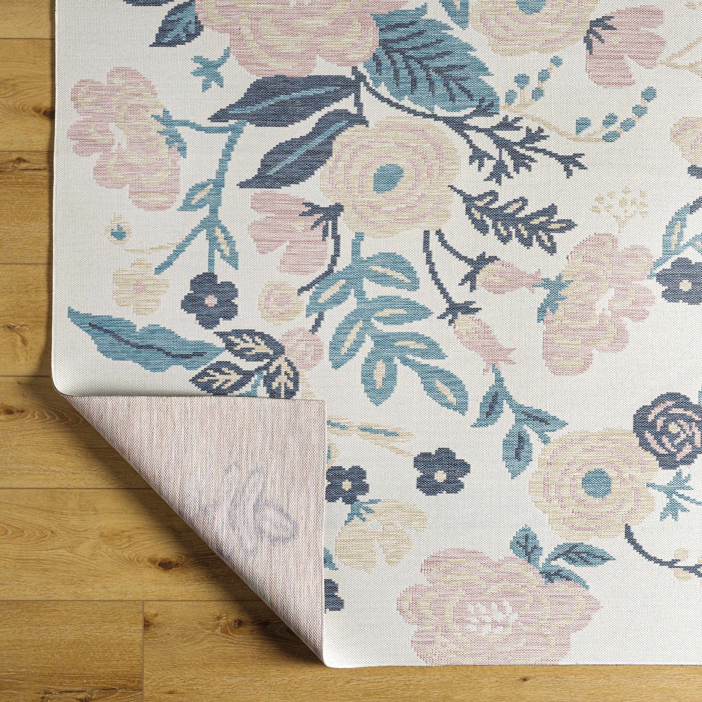Ponto Cream & Blue Floral Outdoor Area Rug - Clearance