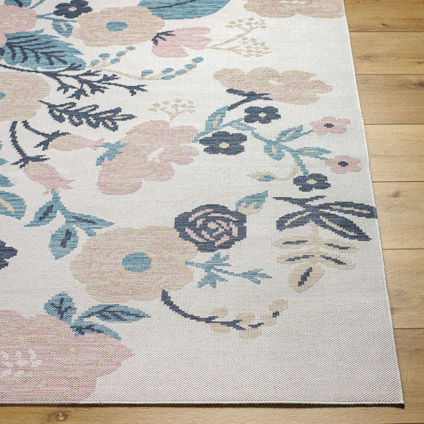 Ponto Cream & Blue Floral Outdoor Area Rug - Clearance