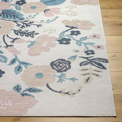 Ponto Cream & Blue Floral Outdoor Area Rug - Clearance