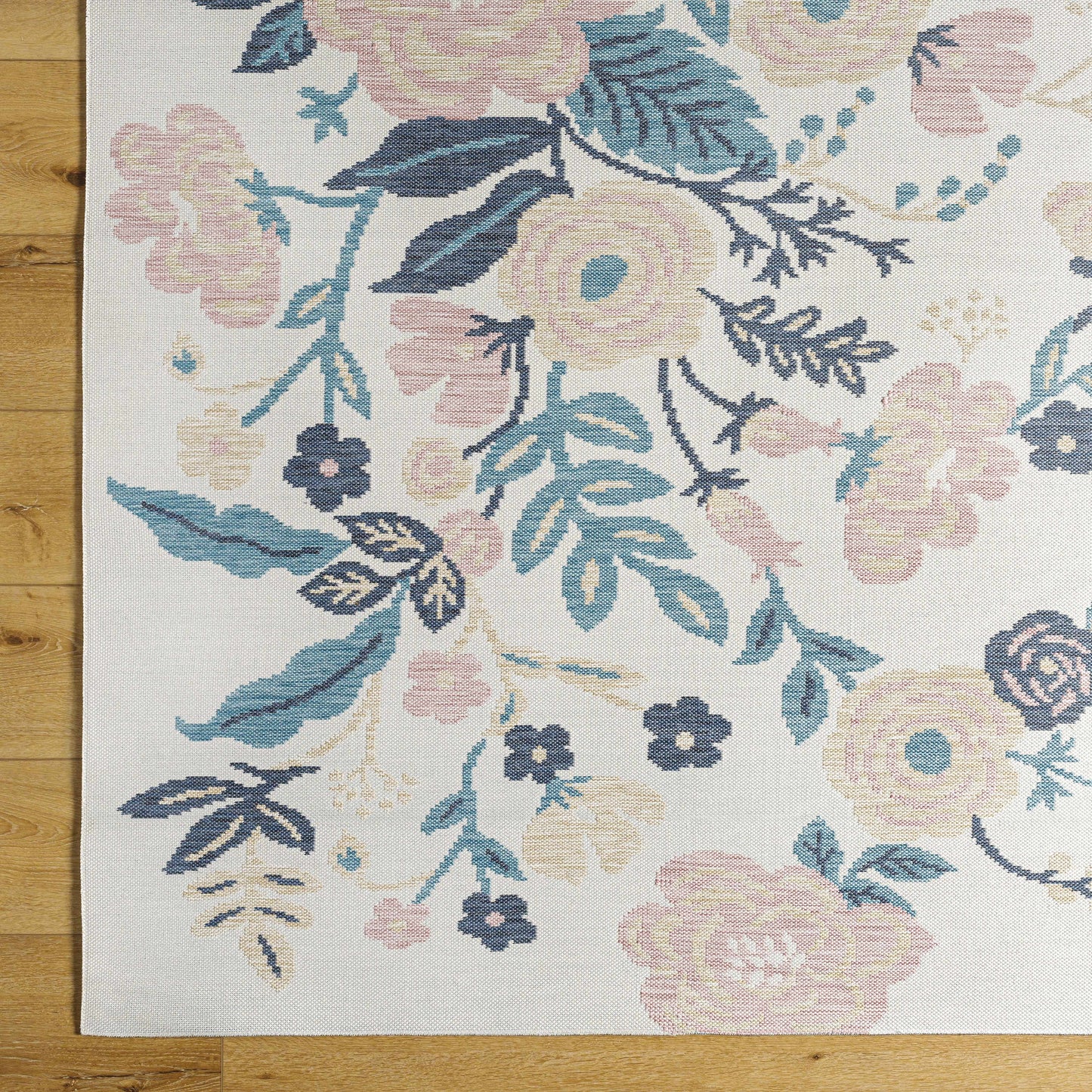 Ponto Cream & Blue Floral Outdoor Area Rug - Clearance