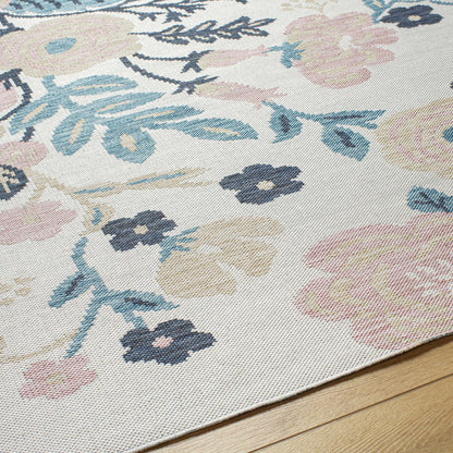 Ponto Cream & Blue Floral Outdoor Area Rug - Clearance
