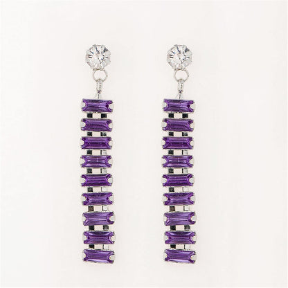 Purple & Silvertone Baguette Ladder Drop Earrings