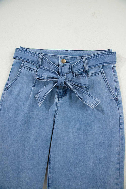 Ava Sash Wide Leg Jeans - Beau Blue / 12