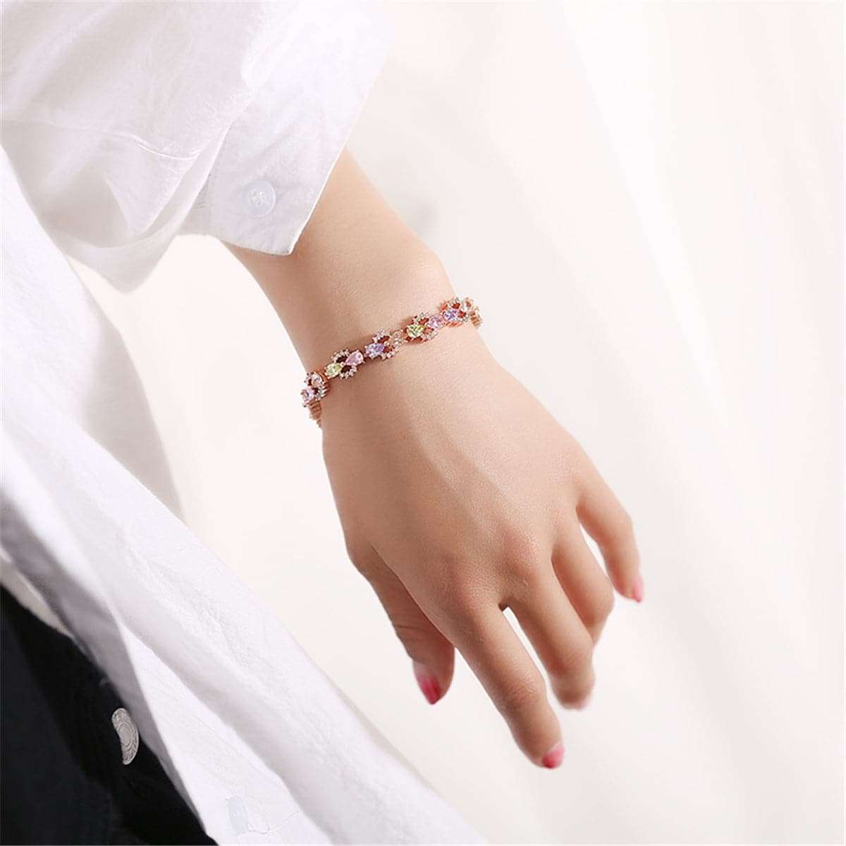 Cubic Zirconia & Crystal Bow Link Bracelet