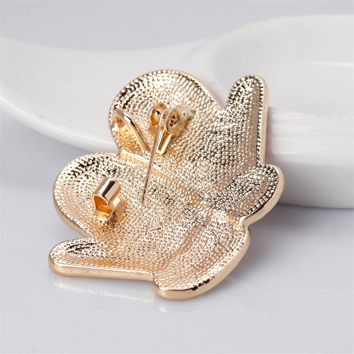 Cubic Zirconia & Goldtone Mittens Brooch