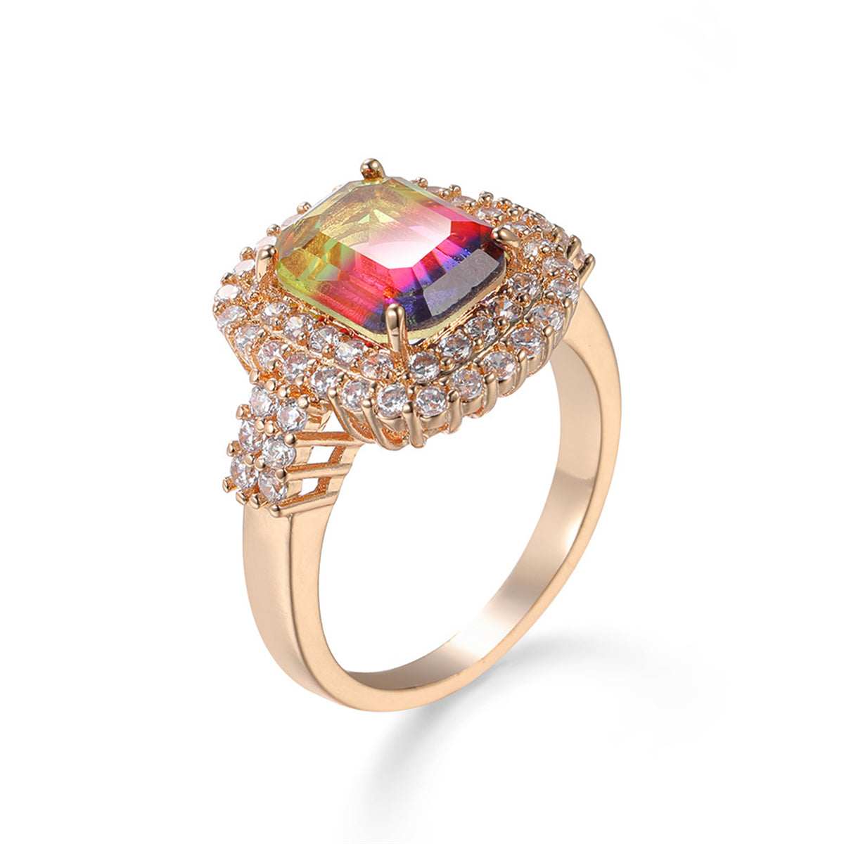 Multicolor Crystal & Cubic Zirconia Radiant-Cut Halo Ring-1