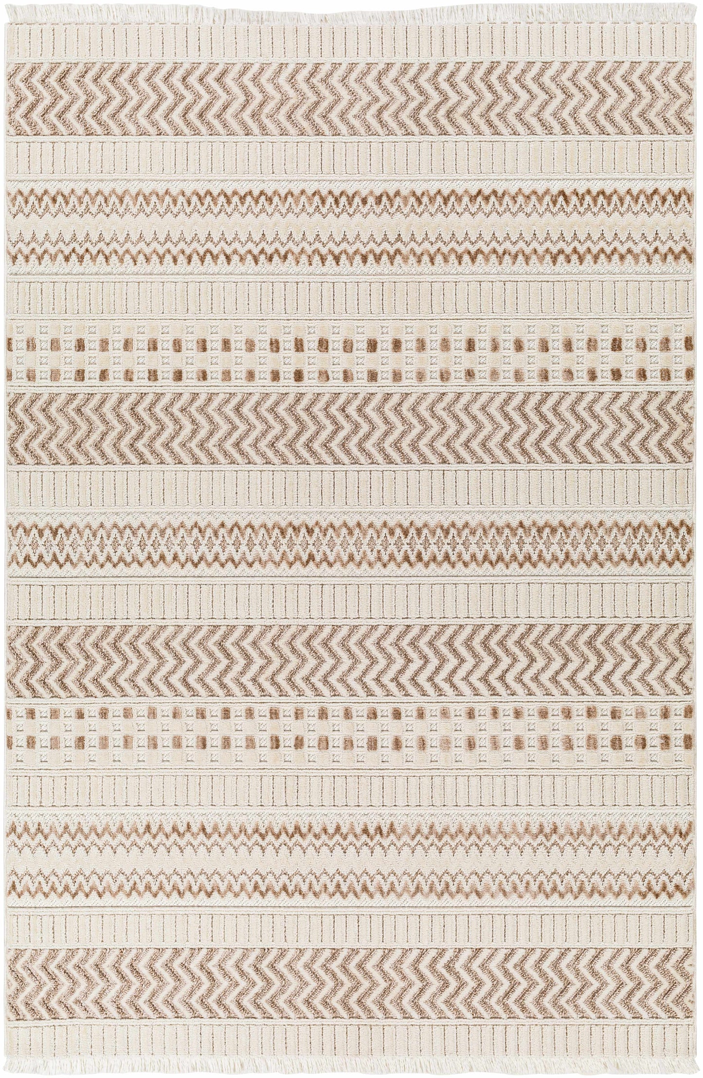Eiko Beige Textured Saxony Rug with Fringes - Clearance