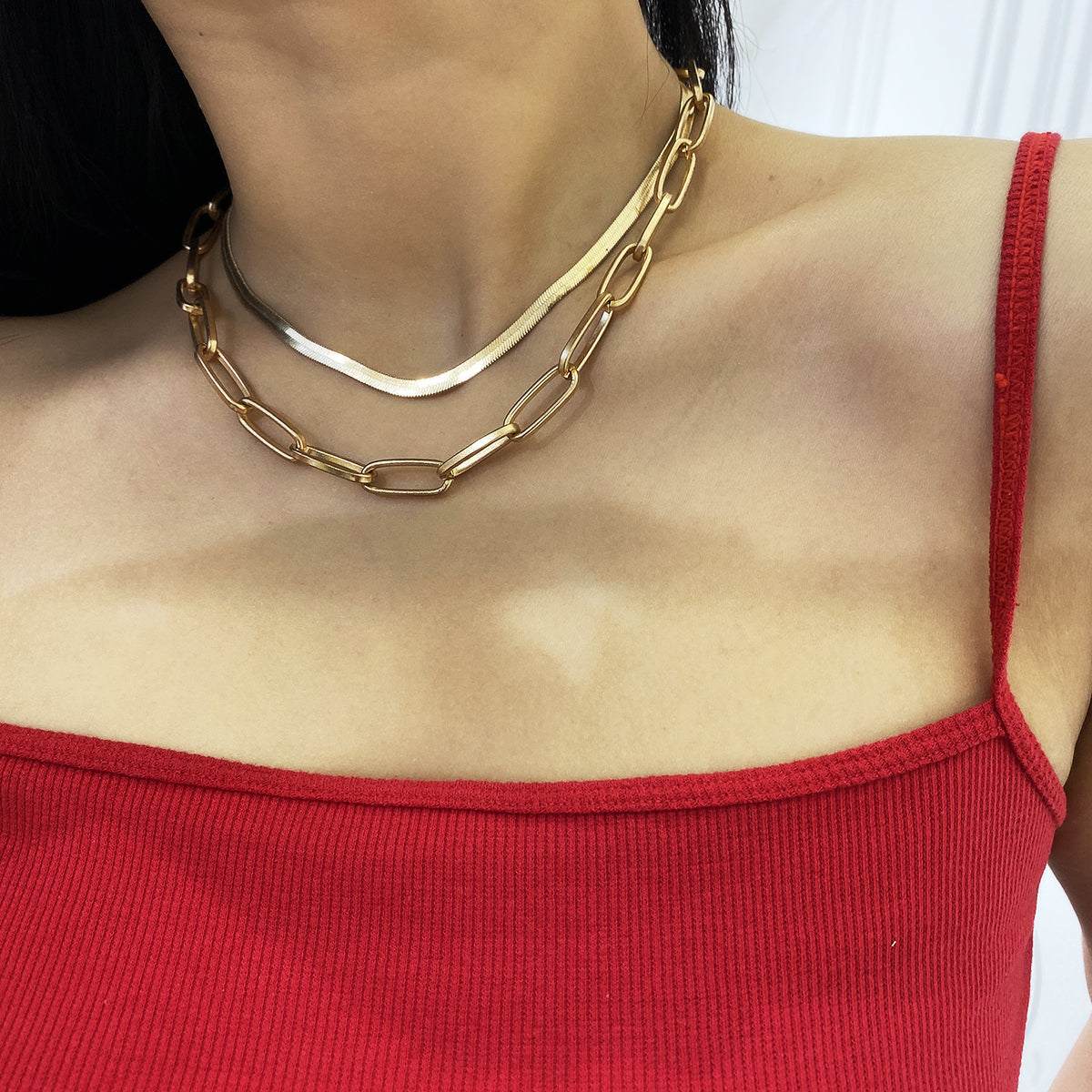 Goldtone Cable & Snake Chain Necklace Set