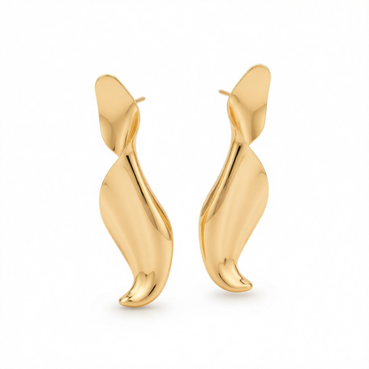 Goldtone Leaf Statement Dangle Earrings