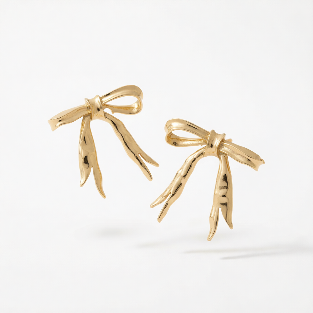 Goldtone Hammered Bow Stud Earrings