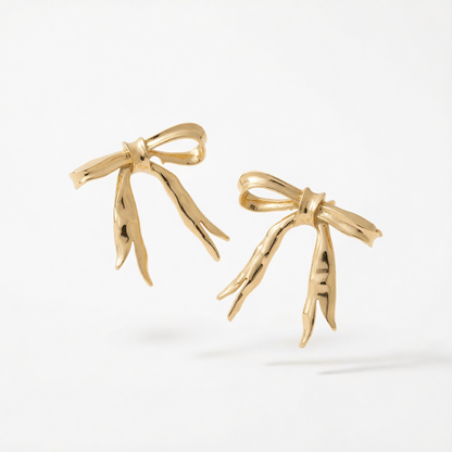 Goldtone Hammered Bow Stud Earrings