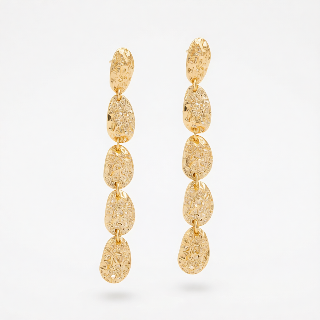 Goldtone Tiered Hammered Charm Dangle Earrings