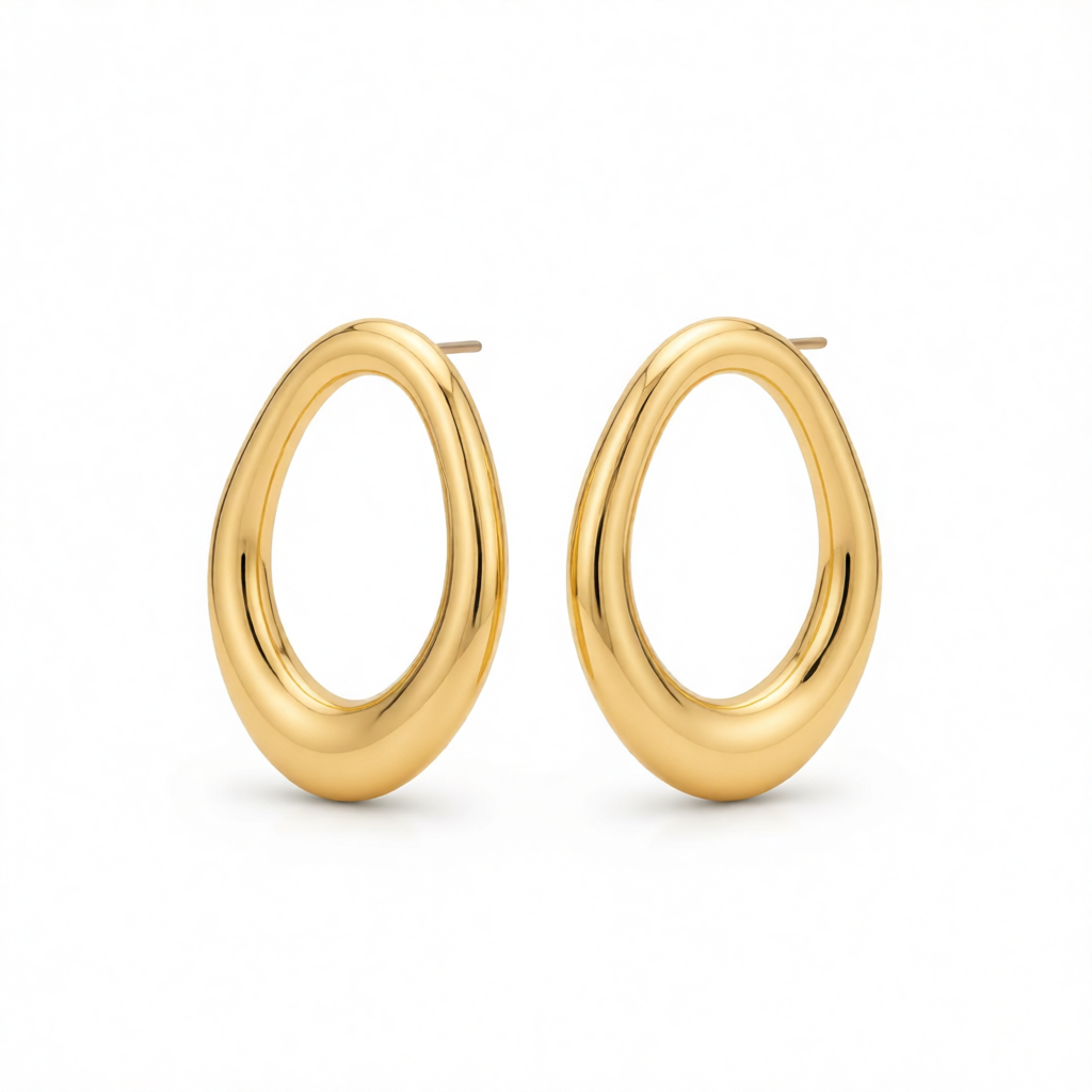 Goldtone Open Oval Stud Earrings