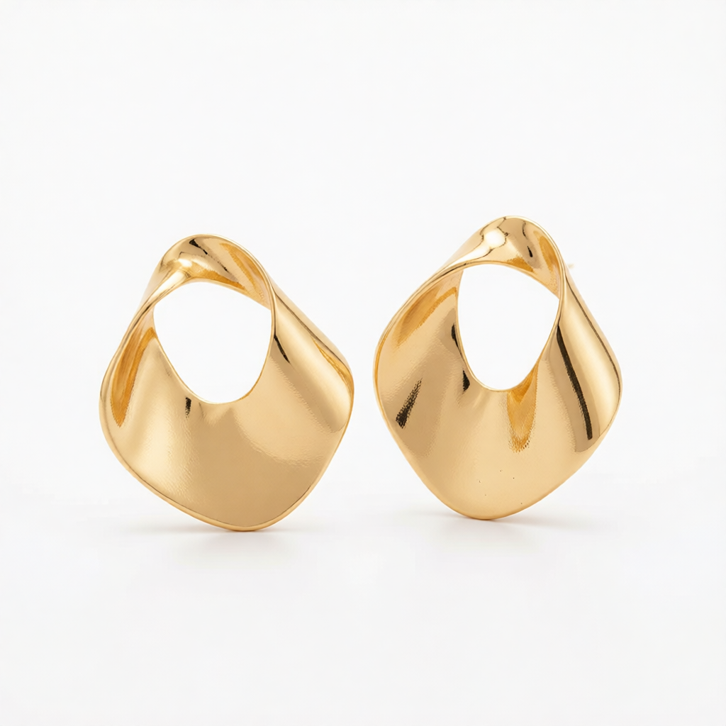 Goldtone Open Twisted Irregular Statement Earrings