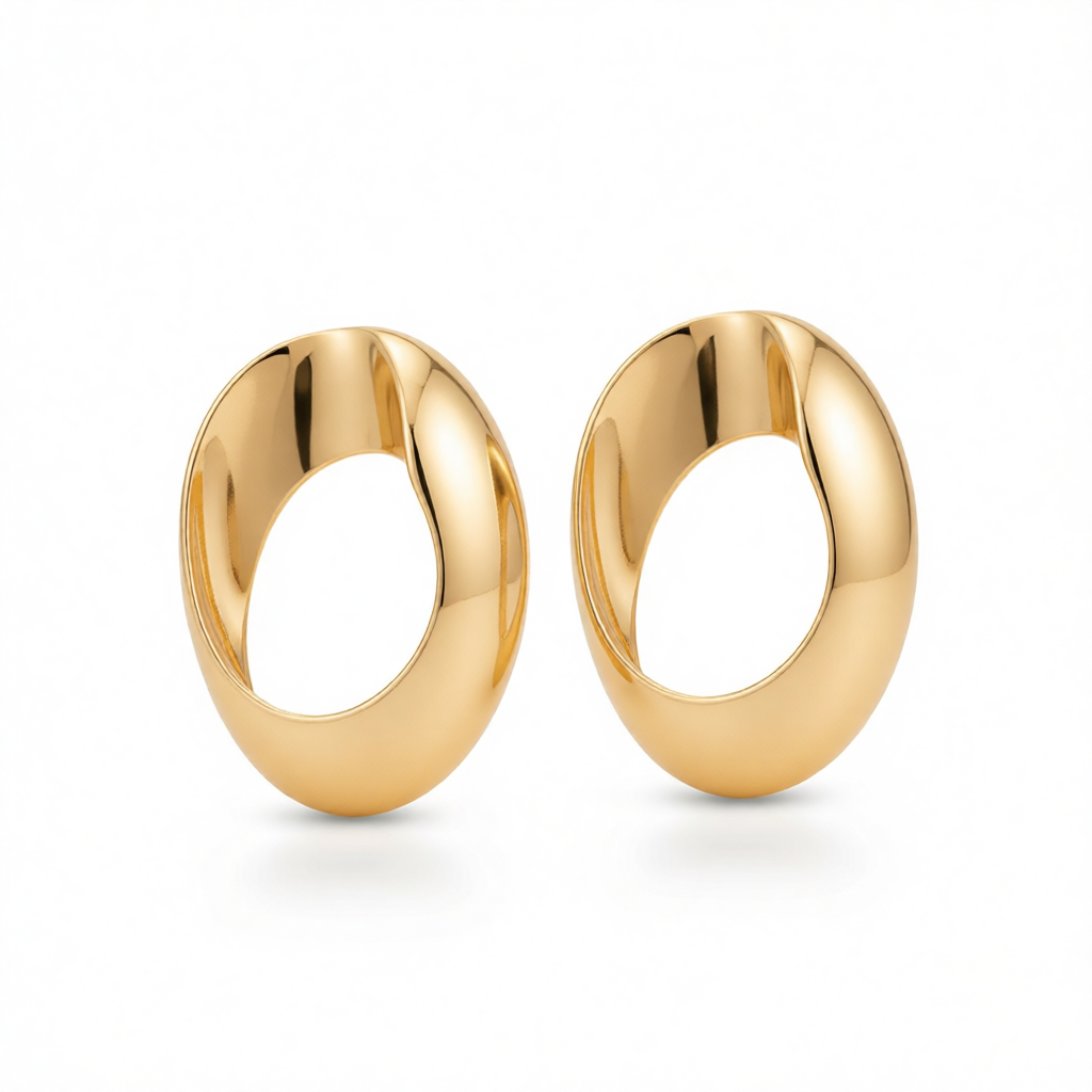 Goldtone Open Oval Statement Earrings
