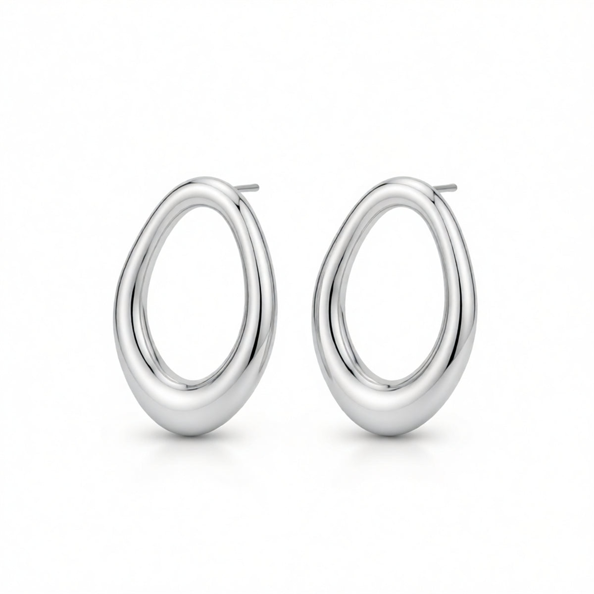 Silvertone Open Oval Stud Earrings