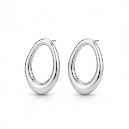 Silvertone Open Oval Stud Earrings