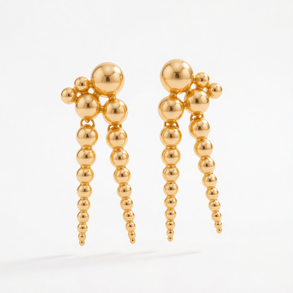 Goldtone Dual-Beaded-Chain Tassel Dangle Earrings