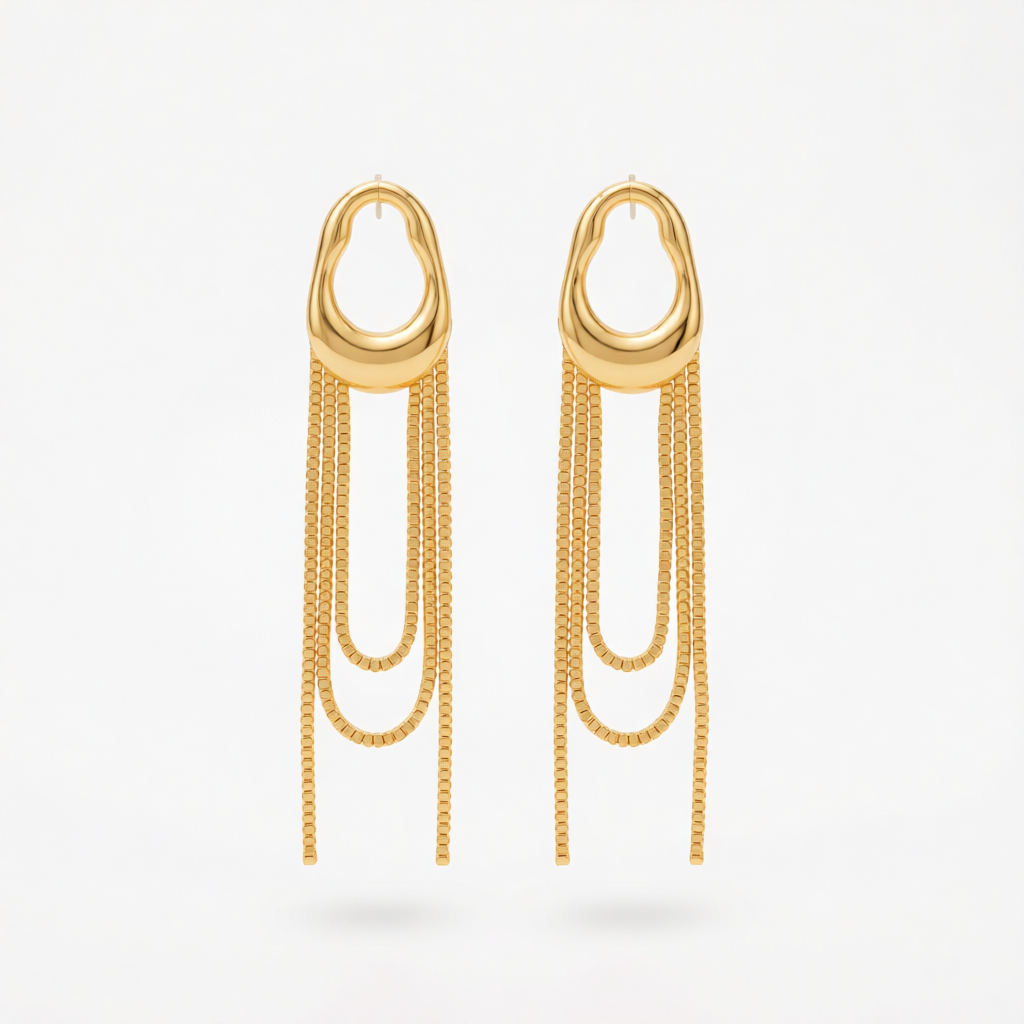 Goldtone Open Drop Chain Tassel Dangle Earrings