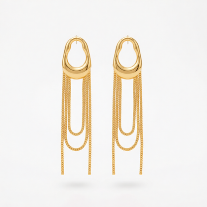 Goldtone Open Drop Chain Tassel Dangle Earrings