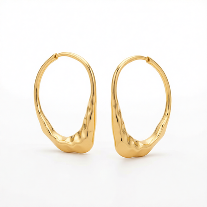 Goldtone Hammered Open Oval Statement Stud Earrings
