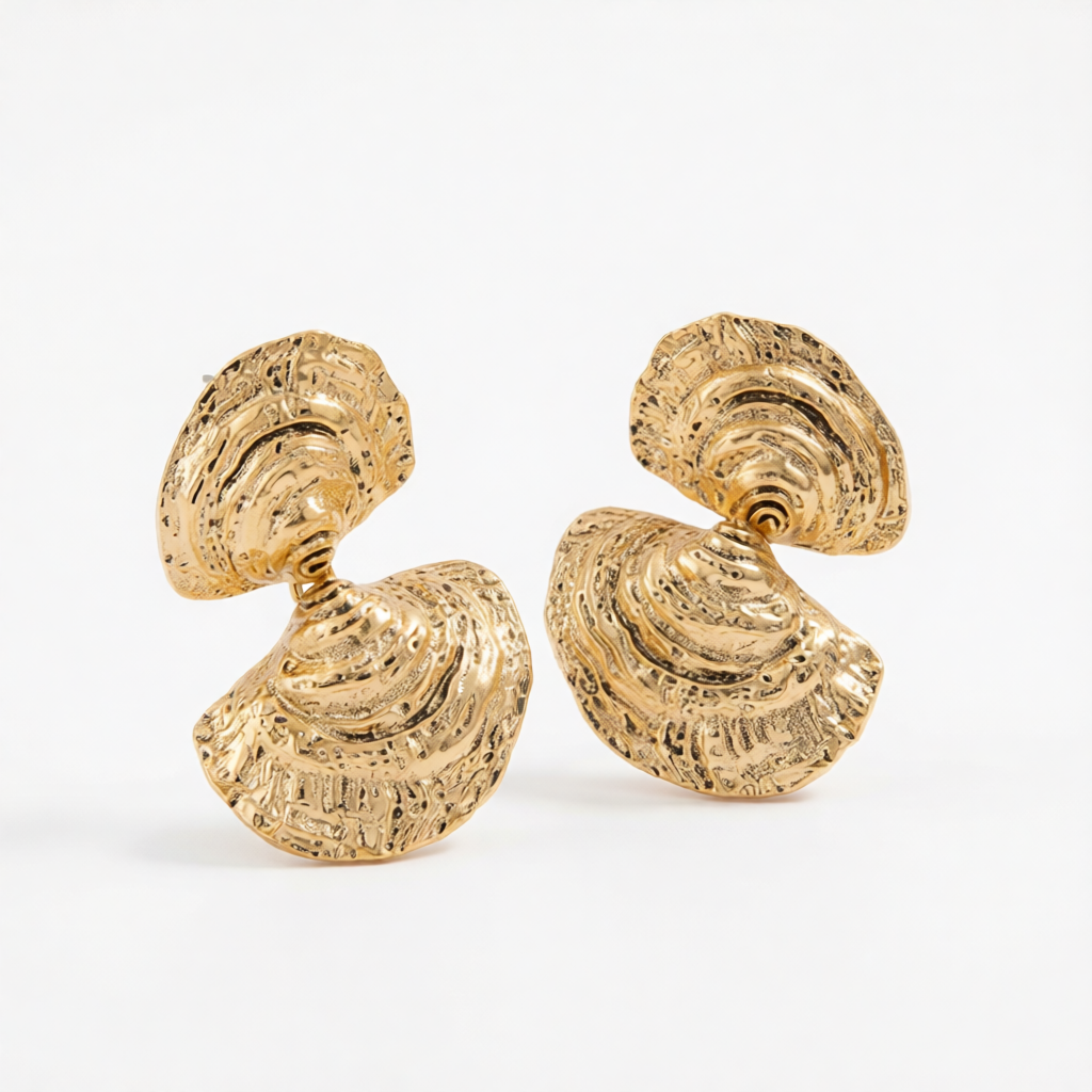Goldtone Hammered Shell Dangle Earrings