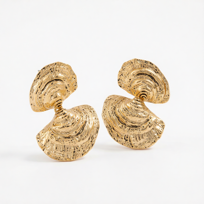 Goldtone Hammered Shell Dangle Earrings
