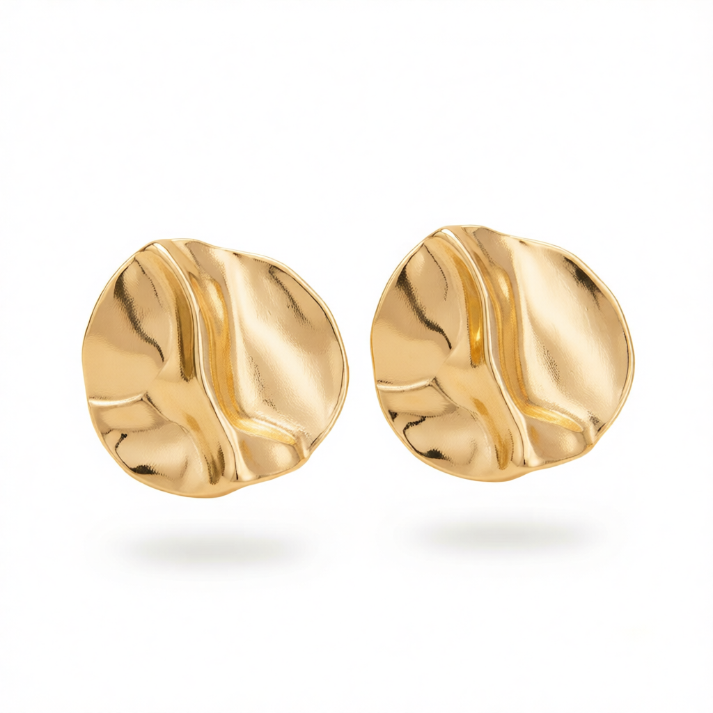 Goldtone Hammered Round Statement Earrings