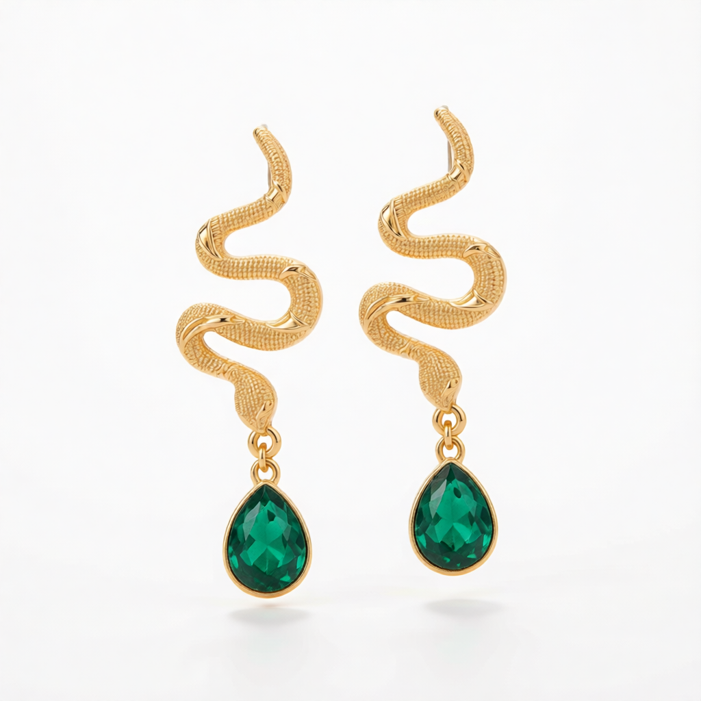 Crystal & Goldtone Textured Snake Dangle Earrings