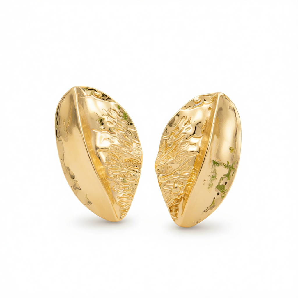 Goldtone Textured Pear Stud Earrings