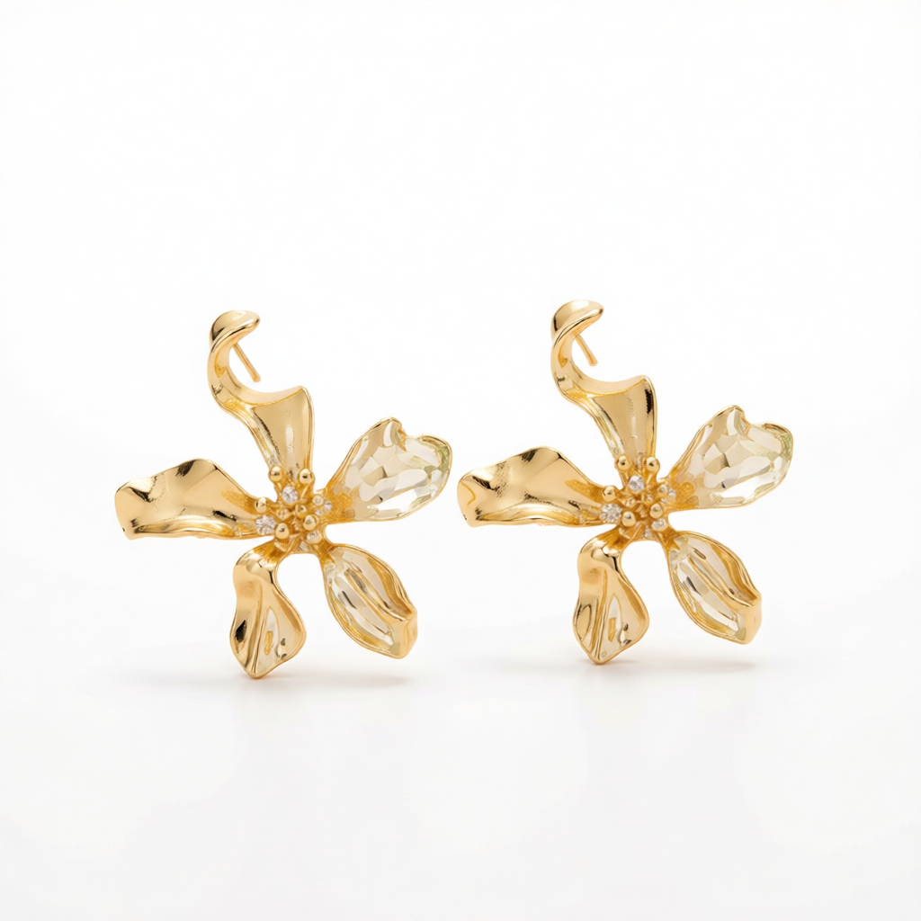 Goldtone Flower Statement Stud Earrings