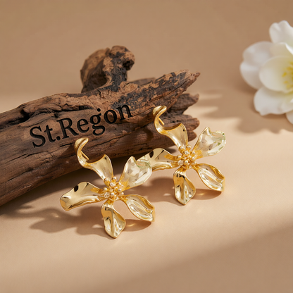 Goldtone Flower Statement Stud Earrings