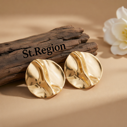 Goldtone Hammered Round Statement Earrings