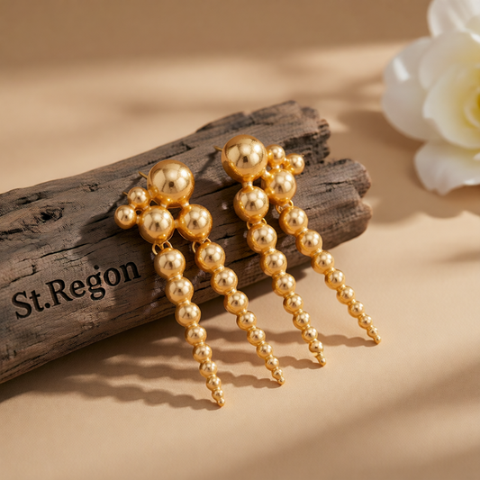 Goldtone Dual-Beaded-Chain Tassel Dangle Earrings