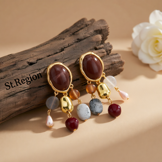 Multi-Colored Resin & Goldtone Oval Tassel Dangle Earrings