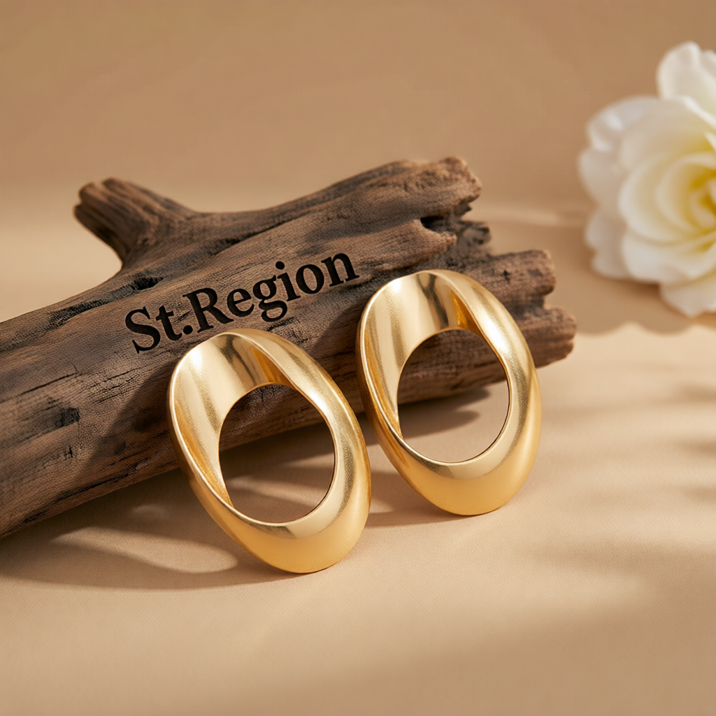 Goldtone Open Oval Statement Earrings