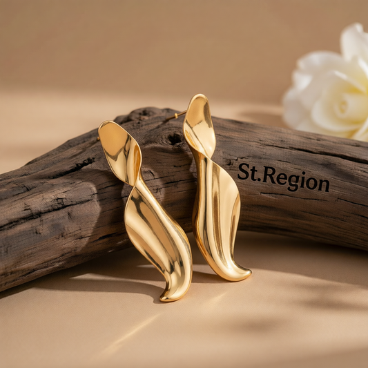 Goldtone Leaf Statement Dangle Earrings
