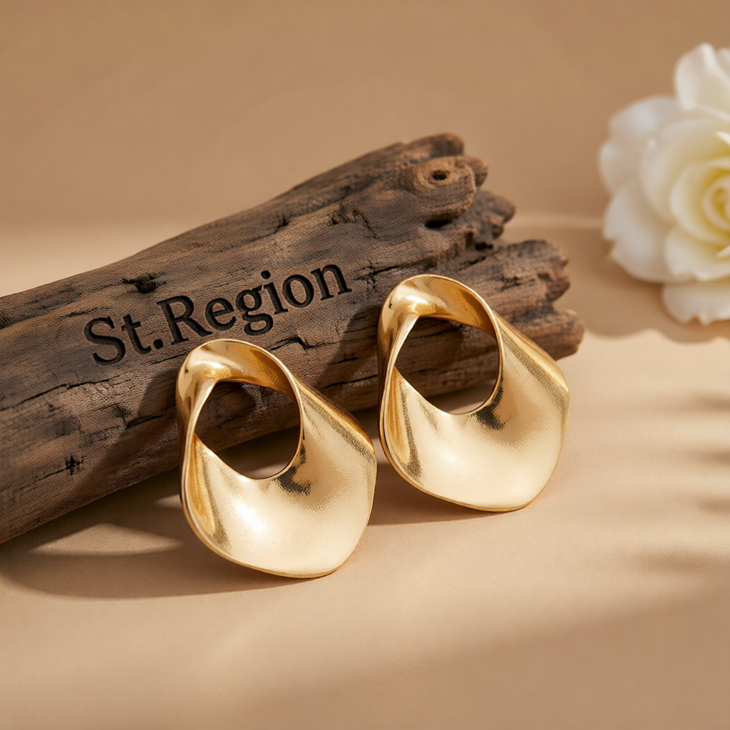 Goldtone Open Twisted Irregular Statement Earrings